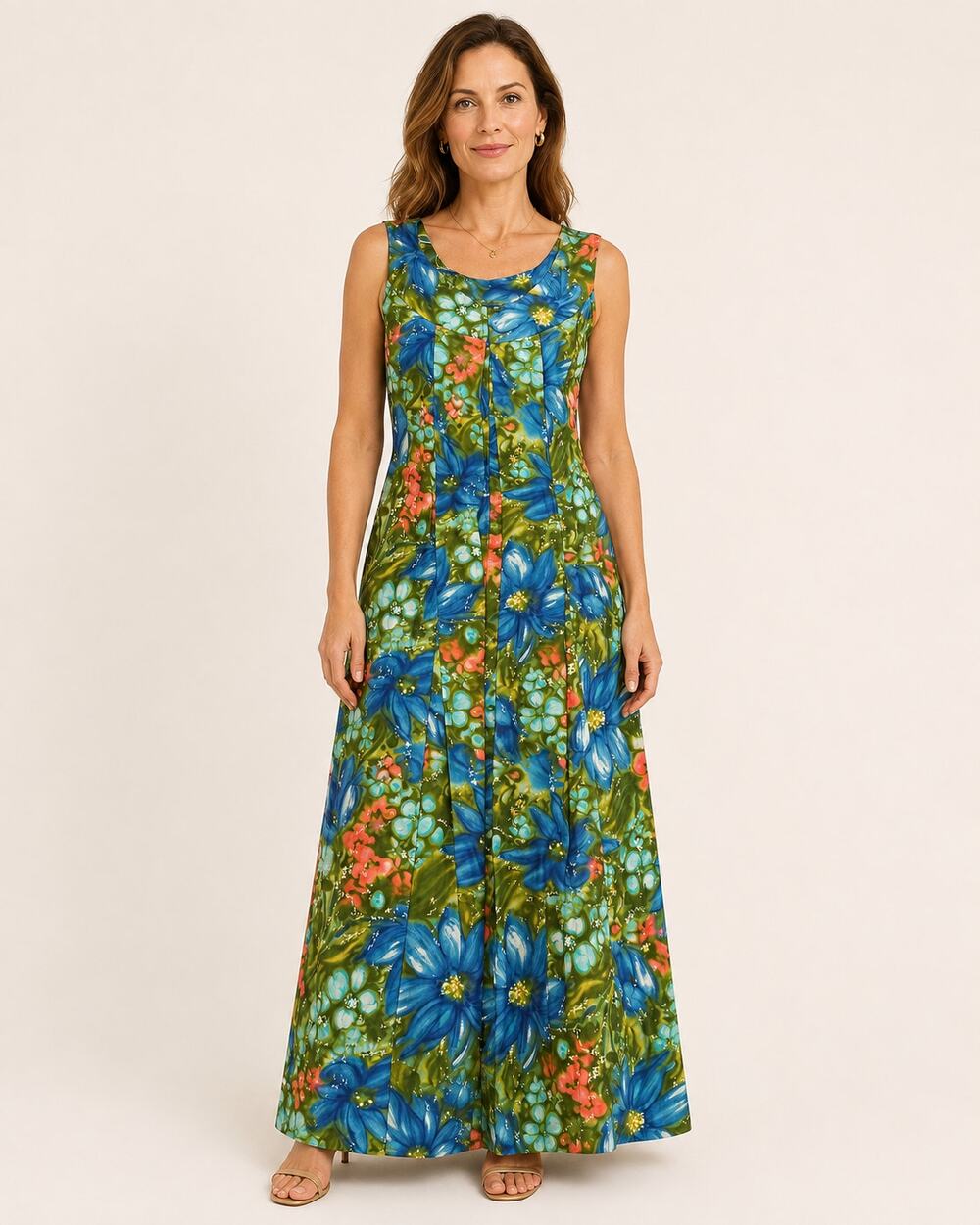 Vintage 1970s Alice Polynesian Fashions Floral Maxi Dress USA SIZE 14